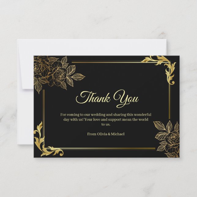 Carte De Remerciements Elegant Black and Gold Wedding  (Devant)