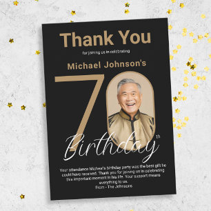 Carte De Remerciements Elégant Black Gold 70e anniversaire