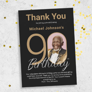 Carte De Remerciements Elégant Black Gold 90e anniversaire