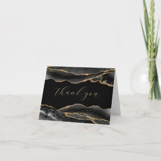 Carte De Remerciements Elegant Black & Gold Graduation Thank you