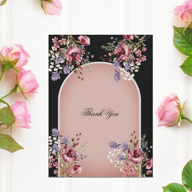 Carte De Remerciements Elegant Black & Pink Floral Thank You Card (Créateur téléchargé)