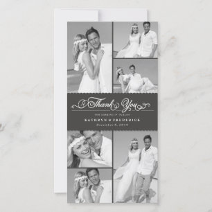Carte De Remerciements Élégant Black Scalloped Band 6 Photo Chic Mariage