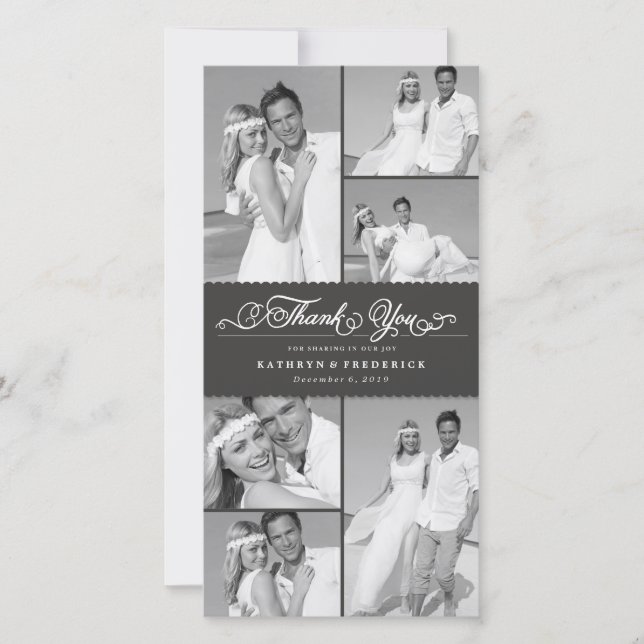Carte De Remerciements Élégant Black Scalloped Band 6 Photo Chic Mariage (Devant)