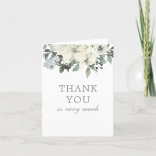 Carte De Remerciements Elégant blanc Aquarelle Fleurs verdure Baptême