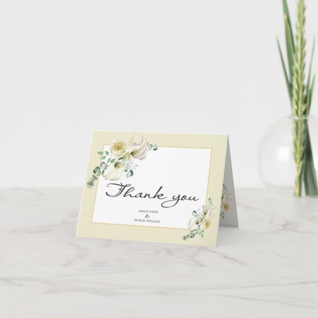 Carte De Remerciements Elégant blanc Calla Lily & Eucalyptus Mariage que (Devant)