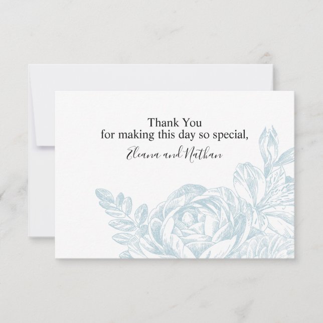 Carte De Remerciements Élégant Bleu Blanc Botanique Mariage Floral (Devant)