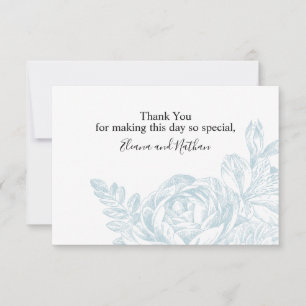 Carte De Remerciements Élégant Bleu Blanc Botanique Mariage Floral 