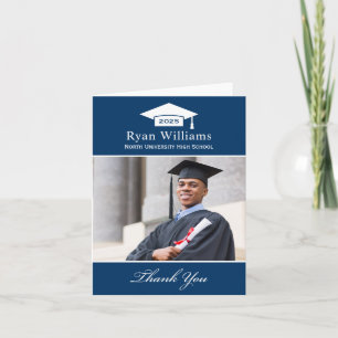 Carte De Remerciements Elégant bleu de la marine Photo de graduation pers