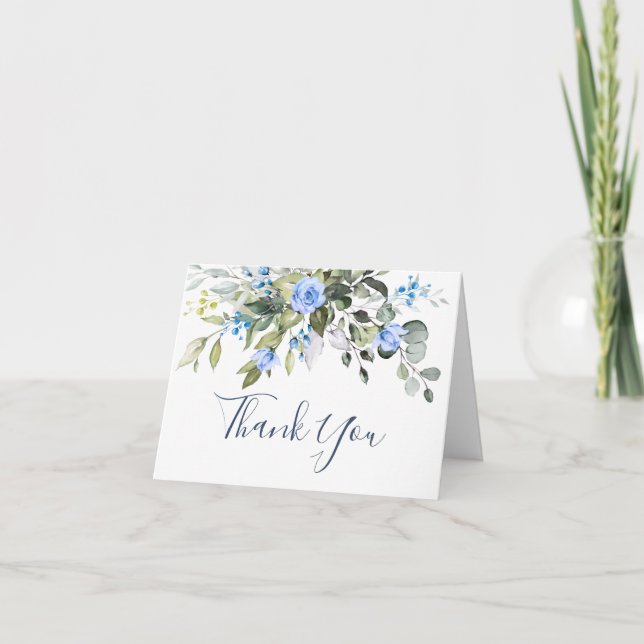 Carte De Remerciements Elégant bleu Eucalyptus Rose Floral Botanique (Devant)