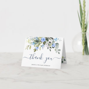 Carte De Remerciements Elégant bleu Eucalyptus Rose Floral Botanique