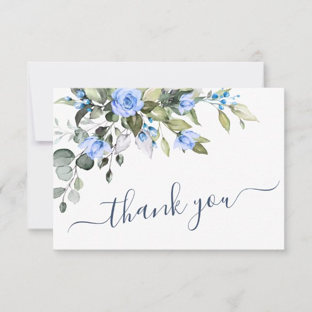 Carte De Remerciements Elégant bleu Eucalyptus Rose verdure (Devant)