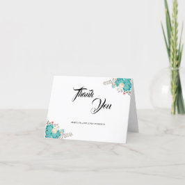Carte De Remerciements Elégant bleu Fleurs Mariage Floral Aquarelle