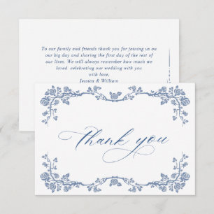 Carte De Remerciements Elégant bleu Mariage de fleurs de jardin