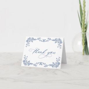 Carte De Remerciements Elégant bleu Mariage de fleurs de jardin