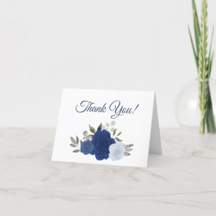 Carte De Remerciements Elégant bleu marine Aquarelle Rose photo Mariage