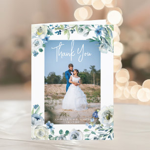 Carte De Remerciements Elégant bleu Peony Floral Mariage photo plié