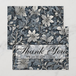 Carte De Remerciements Elégant bleu poussiéreux argent blanc gris gris fl