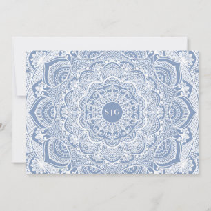 Carte De Remerciements Elégant bleu poussiéreux en dentelle blanche class