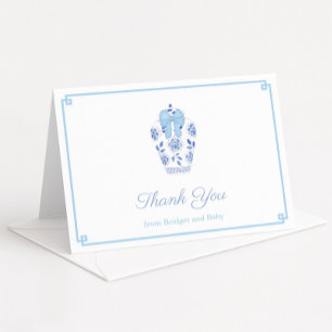Carte De Remerciements Elégant Bleu Ruban Ginger Jar Baby Boy Douche