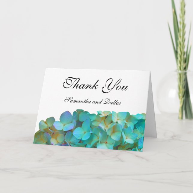 Carte De Remerciements Elégant bleu turquoise floraux hydrangées (Devant)