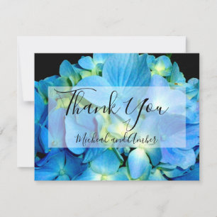 Carte De Remerciements Elégant bleu turquoise hydrangée à fleurs bleu ros