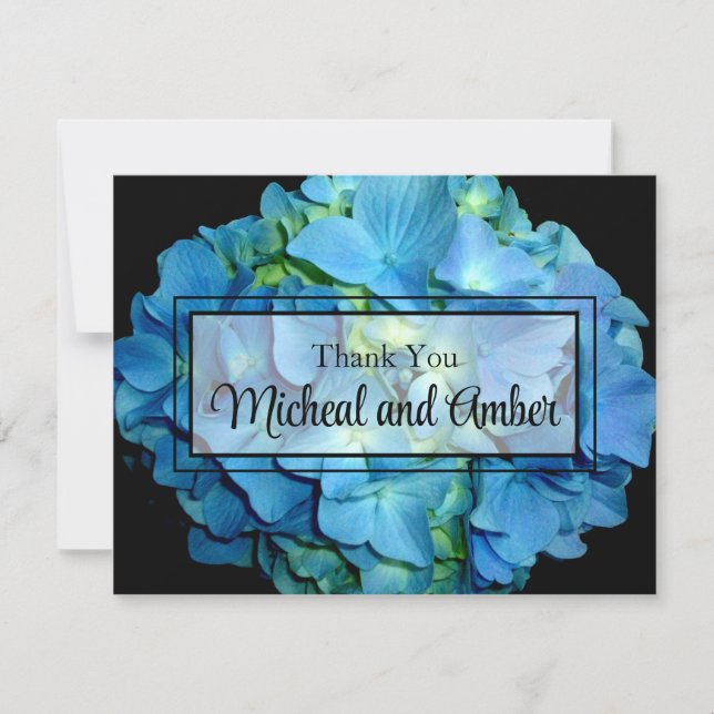 Carte De Remerciements Elégant bleu turquoise hydrangée à fleurs bleu ros (Devant)