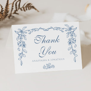 Carte De Remerciements Elégant bleu Vintage Mariage floral
