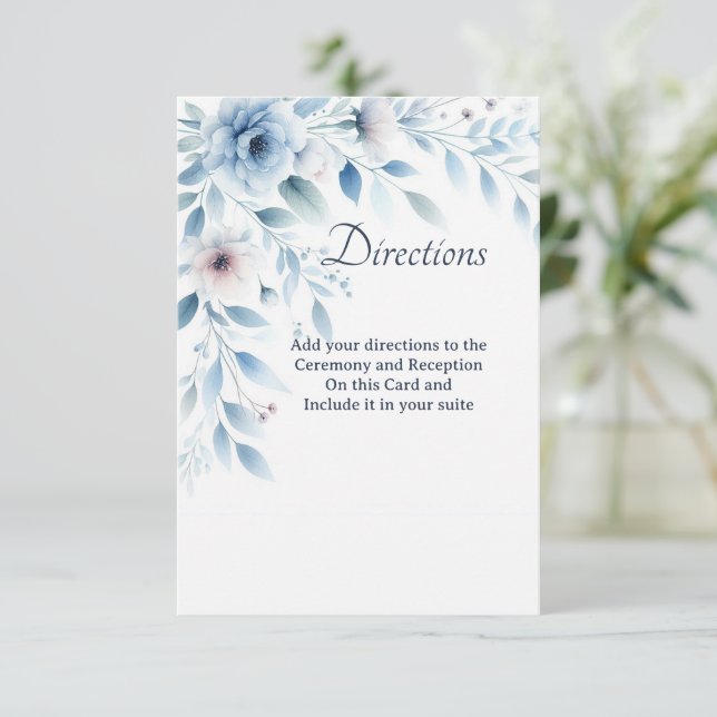 Carte De Remerciements Elegant Blue Floral Directions Enclosure Card (Debout devant)