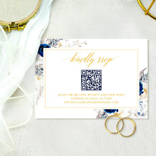 Carte De Remerciements Elegant Blue Mariage Website RSVP QR Code Card