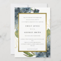 ÉLÉGANT BLUE VERT OR FLORAL MARIAGE INVITER