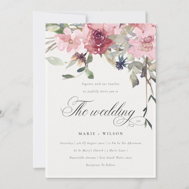 Carte De Remerciements Elégant Blush Blush Rose Floral Mariage Inviter (Devant)