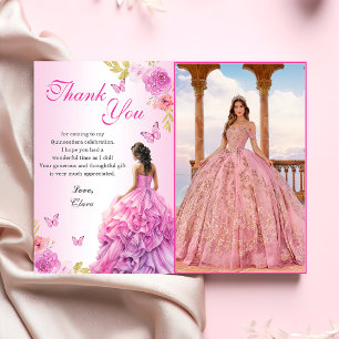 Carte De Remerciements Elégant Blush rose Floral Quinceañera Anniversaire