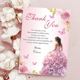 Carte De Remerciements Elégant Blush rose Floral Quinceañera Anniversaire