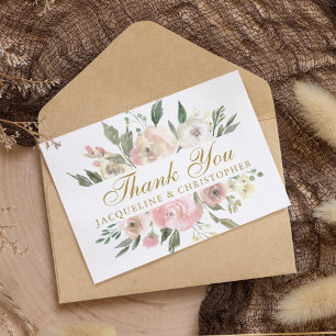 Carte De Remerciements Elégant Blush Rose Or Floral personnalisé mariage