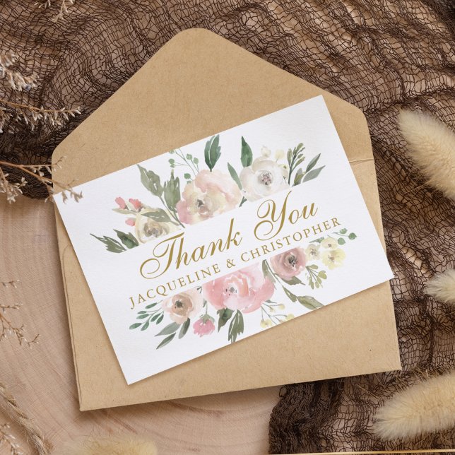 Carte De Remerciements Elégant Blush Rose Or Floral personnalisé mariage (Créateur téléchargé)