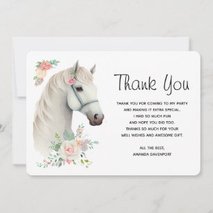 Carte De Remerciements Élégant Boho Cheval Blanc Floral