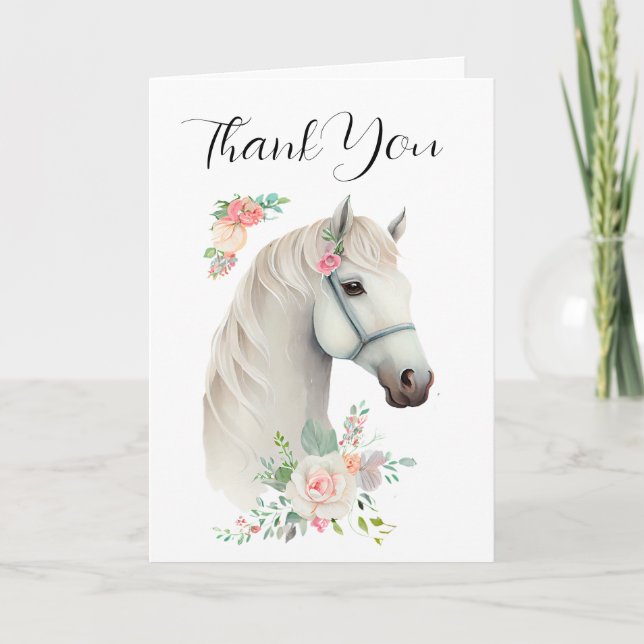 Carte De Remerciements Élégant Boho Cheval Blanc Floral (Devant)