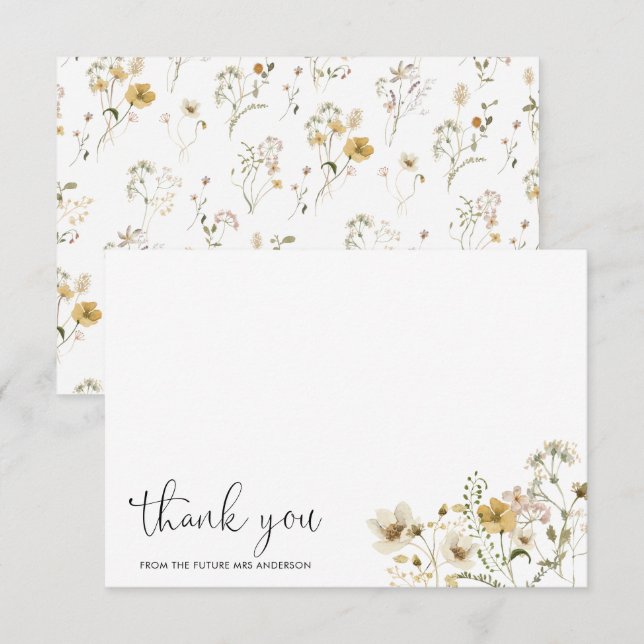 Carte De Remerciements Elegant Boho Chic Fleur sauvage Floral Future Mme. (Devant / Derrière)