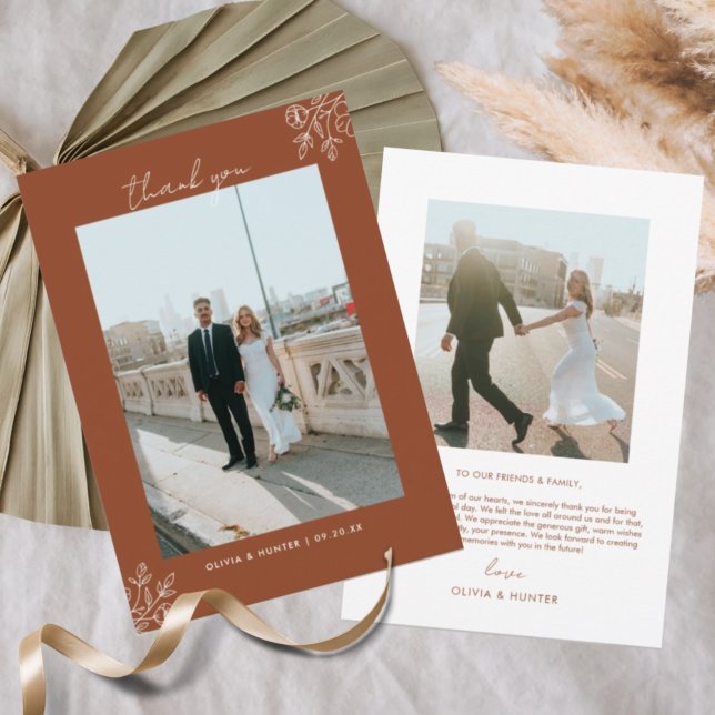 Carte De Remerciements Élégant Boho Floral Terracotta Mariage photo (Créateur téléchargé)