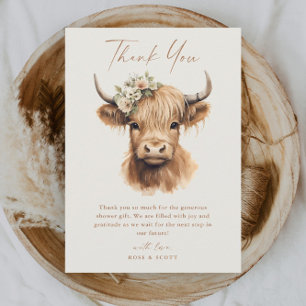 Carte De Remerciements Elegant Boho Highland Fête des mariées de vache