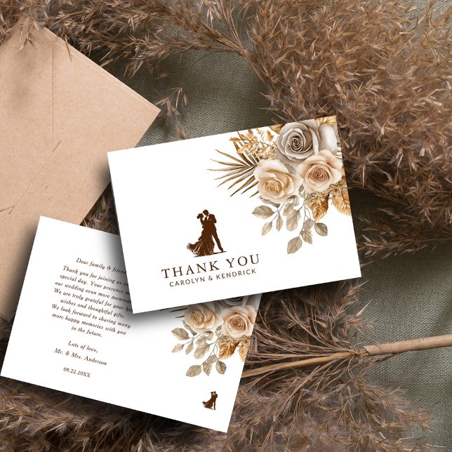 Carte De Remerciements Elégant Boho Neutral Flore Accents Mariage (Créateur téléchargé)