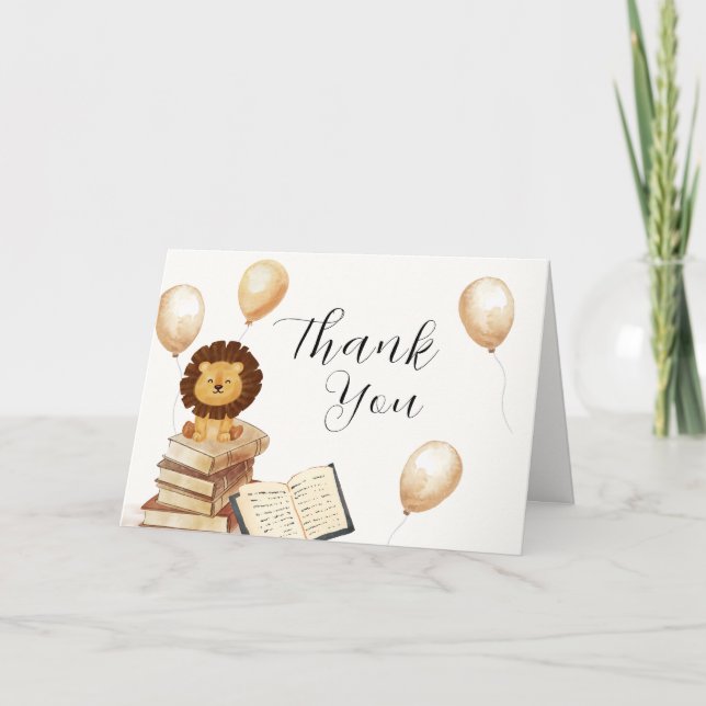 Carte De Remerciements Elégant Boho Nouveau Chapitre Baby shower Lion Bal (Devant)