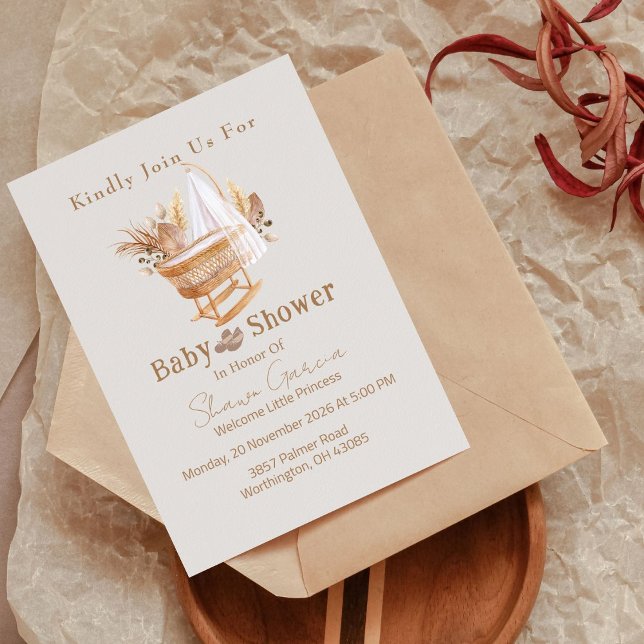 Carte De Remerciements Elégant Boho Pampas Baby shower en herbe Invitatio (Créateur téléchargé)