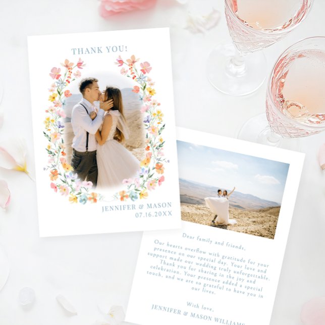Carte De Remerciements Elégant Boho Pastel Floral Wreath Mariage Photo (Créateur téléchargé)