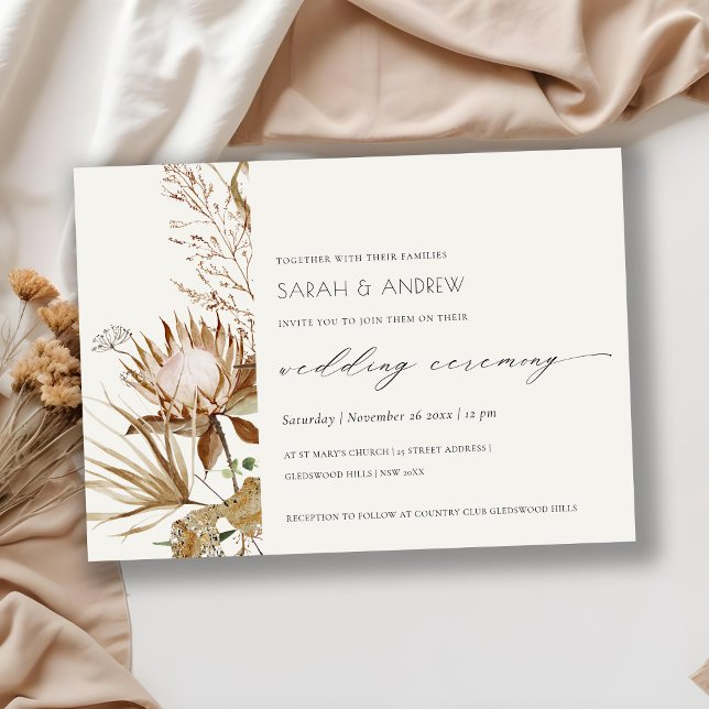 Carte De Remerciements Elégant Boho Protea Sec Palm Floral Mariage Invita (Créateur téléchargé)