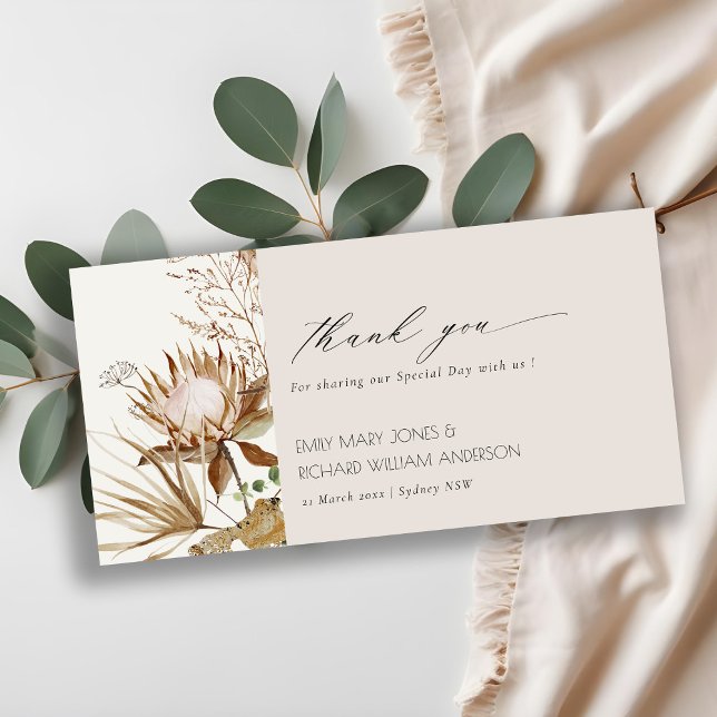 Carte De Remerciements Élégant Boho Protea Séché Palm Floral Mariage (Créateur téléchargé)