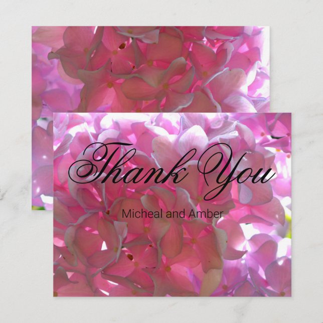Carte De Remerciements Élégant boho rose florales fleurs hydrangées (Devant / Derrière)