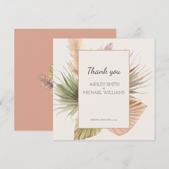 Carte De Remerciements Élégant Boho Rustique Mariage Floral (Devant / Derrière)