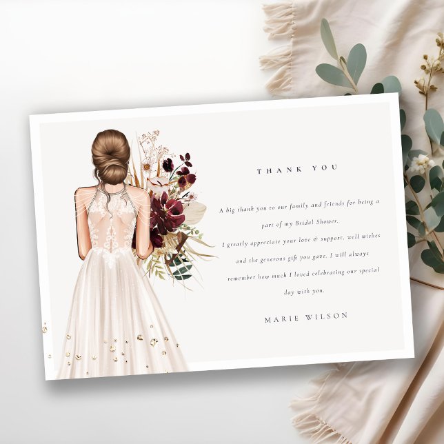Carte De Remerciements Elegant Boho White Mariage Gown Fête des mariées (Créateur téléchargé)