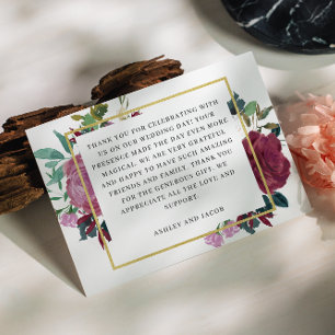 Carte De Remerciements Elégant bordeaux / jardin à vin mariage floral